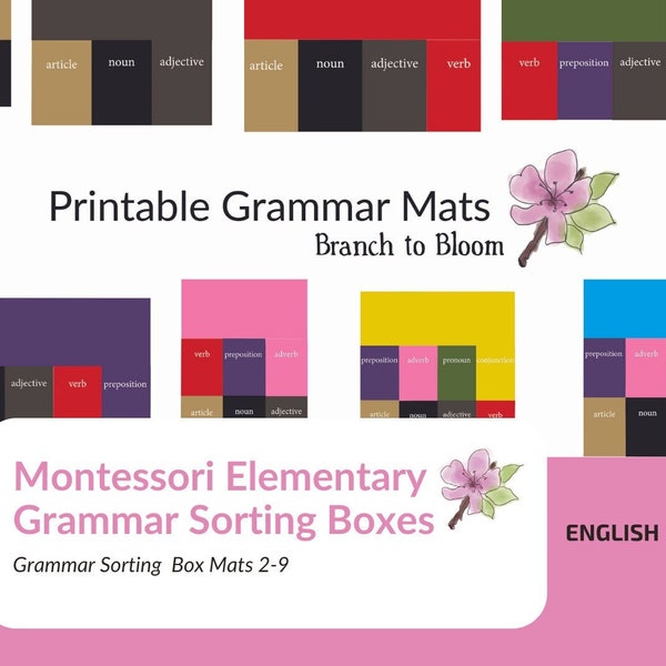 Printable, Montessori Grammar Box Mats, Montessori Language, Montessori Homeschool, Montessori Grammar Download, Montessori Elementary,