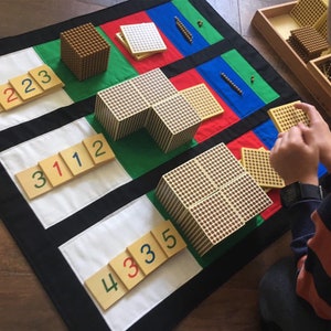 Montessori, Mat for Golden Bead Equations with Number Column, Montessori Math, Montessori Addition, Montessori Material, Homeschool image 2