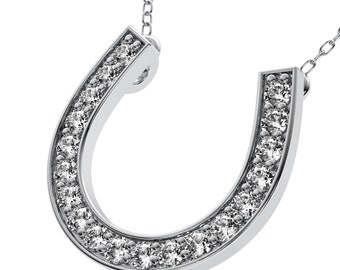14K Solid White Gold Diamond Horseshoe Necklace Lab Grown Diamond Horseshoe Necklace, Lucky Charm, Horseshoe Charm, Diamond Necklace