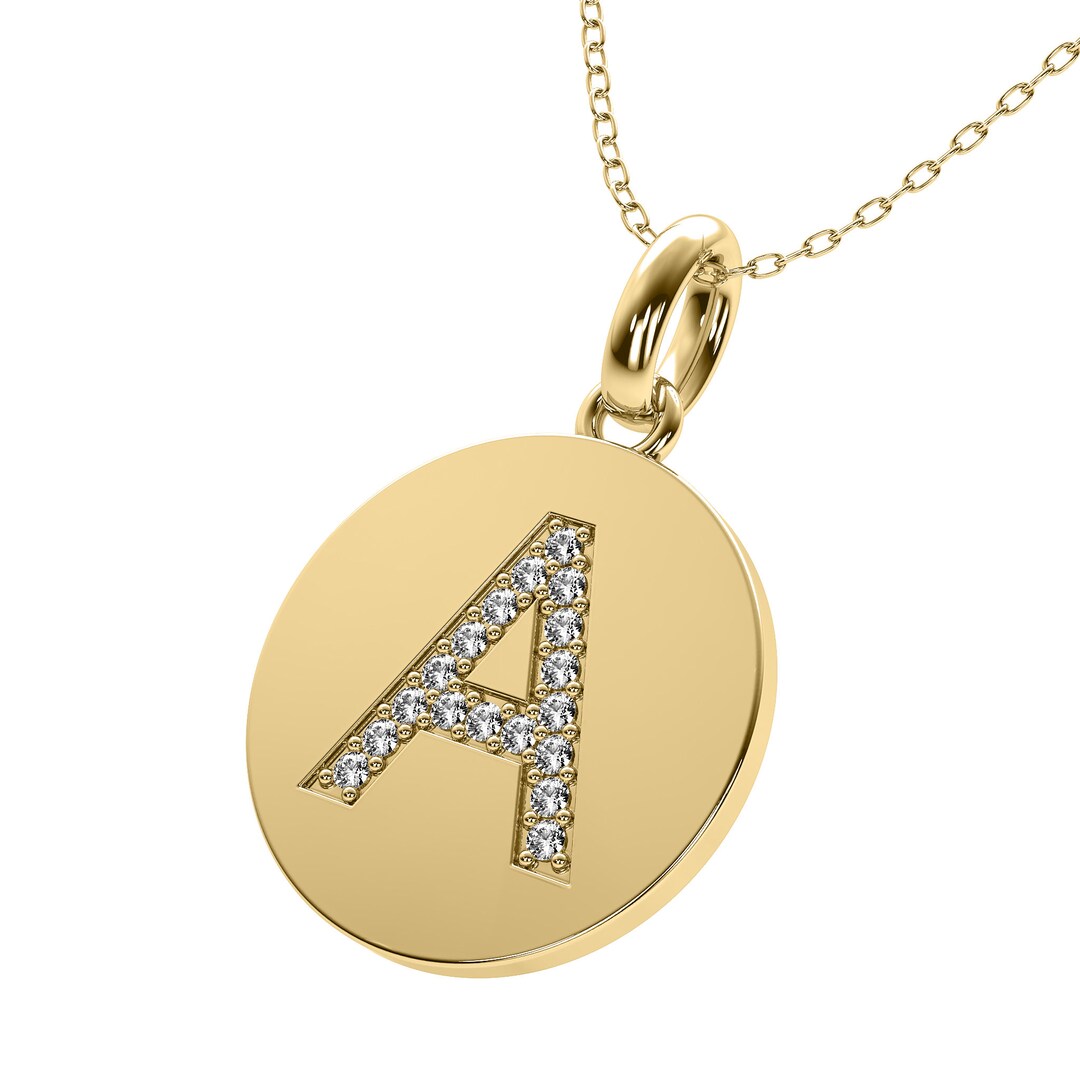 14K Yellow Gold Diamond Letter Necklace, Lab Grown Diamond Initial