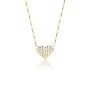 14K Solid Yellow Gold Diamond Heart Necklace, Lab Grown Diamond Heart Necklace, Diamond Necklace, Valantine&#39;s Day Gifts