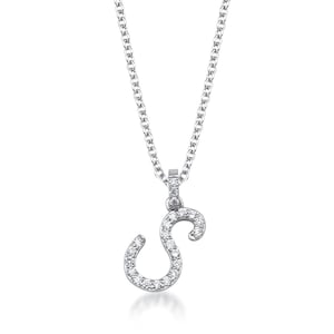 14K White Gold Diamond Initial Necklace, Lab Grown Diamond Letter Necklace, Diamond Initial Pendant, Script Letter S Necklace