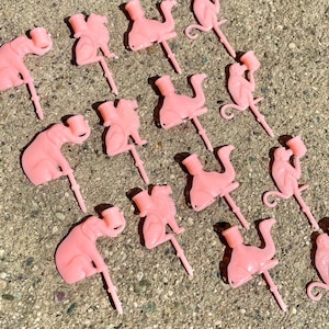 Vintage 1950s/60s Pink Animal Birthday Cake Candle Holder Toppers Best Toys