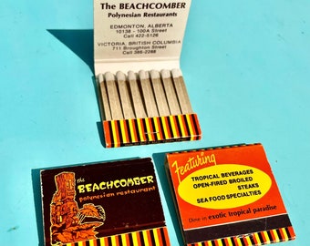 Vintage The Beachcomber Polynesian Tiki Bar Restaurant Matchbook Edmonton and Victoria British Columbia