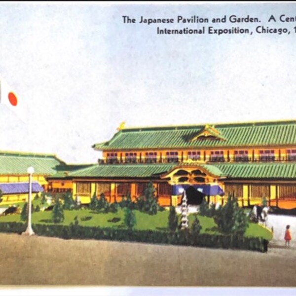 Vintage 1933 Chicago International Expo Worlds Fair Japanese Pavillion and Gardens Postcard