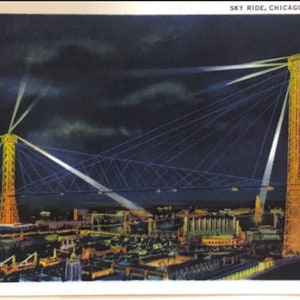 Vintage 1933 Chicago International Expo Worlds Fair Sky Rides Postcard