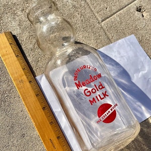 Vintage Pasteurized Meadow Gold Milk The Cream Whips Milk Bottle