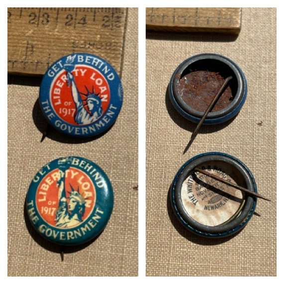 Vintage WWI 1917 Liberty Loan Get Behind the Government Button Pinback