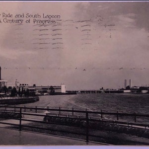 vintage 1933 Chicago International Expo Worlds Fair Sky Ride South Lagoon Carte postale 1 Cent George Washington Stamp