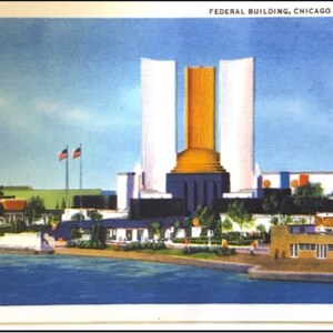 Vintage 1933 Chicago International Expo Worlds Fair Federal Building Postcard