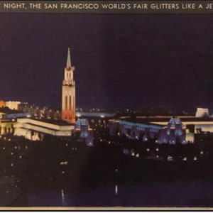 Vintage 1939 San Francisco Golden Gate International Expostion Treasure Island at Night Postcard