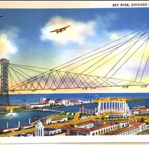 Vintage 1933 Chicago International Expo Worlds Fair Sky Rides Postcard