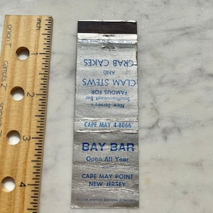 Vintage Bay Bar Cape May Point New Jersey Crab Cakes and Clam Stews Matchbook