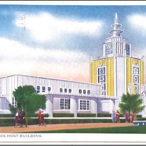 Carte postale vintage 1933 Chicago International Expo Worlds Fair, Illinois, bâtiment hôte