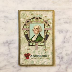 Carte postale en relief vintage 1909 Anniversaire Washington Memorial Presidents Day