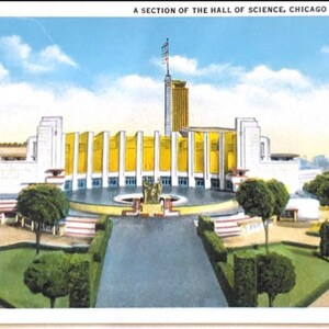 Vintage 1933 Chicago International Expo Worlds Fair Hall of Science Building Postcard