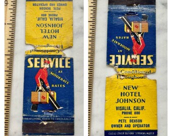 Vintage New Hotel Johnson Visalia California Service at Moderate Rates Matchbook Cover