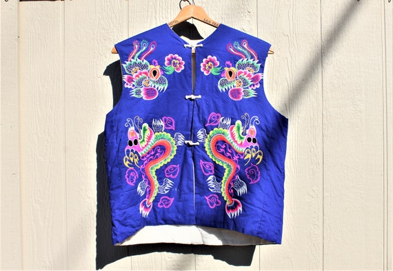 Vintage Hand-Made Quilt Embroidered Asian Vest Jac