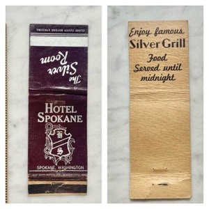 Vintage Hotel Spokane Silver Room Bar Restaurant Matchbook Cover