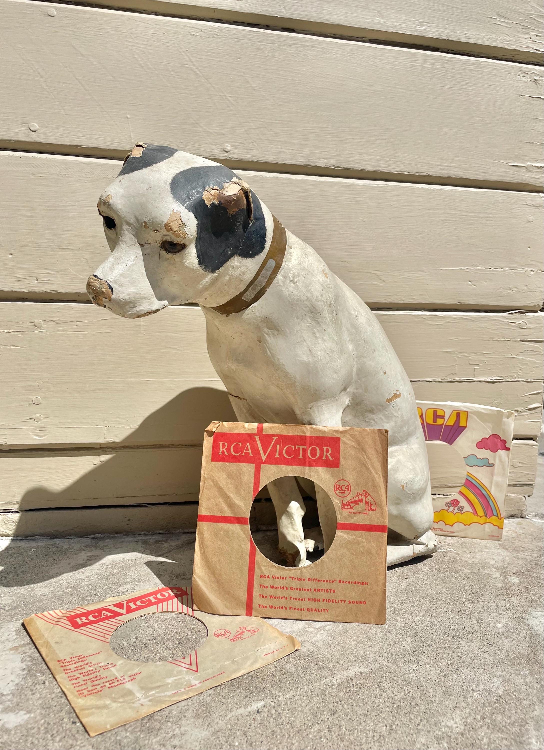 EARLY Vintage RCA Glass Eye Dog Display by Old King Cole Papier