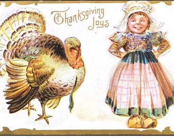 Postal vintage de pavo de Acción de Gracias en relieve