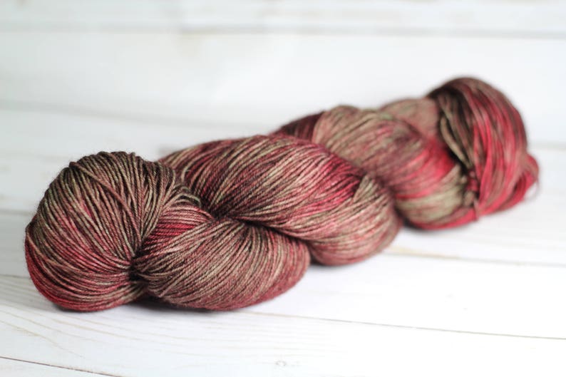 lace fingering Cottage merino wool Hand dyed yarn brown dk red