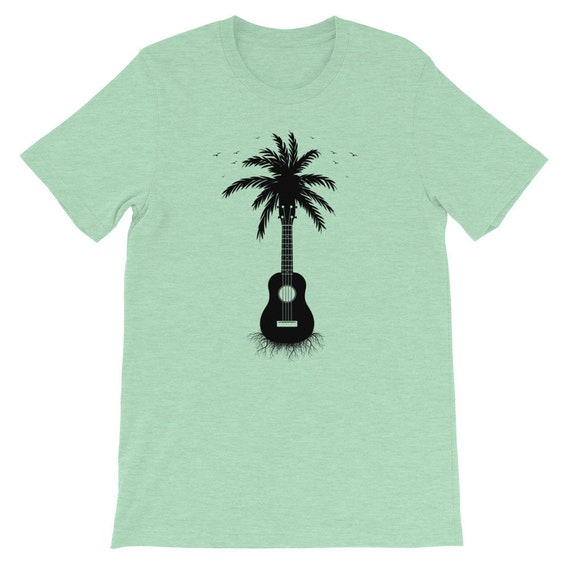 Ukulele Hawaiian Palm Tree Roots Music T-Shirt - White Print Ukulele Hawaiian Palm Tree Roots Music T-Shirt - White Print