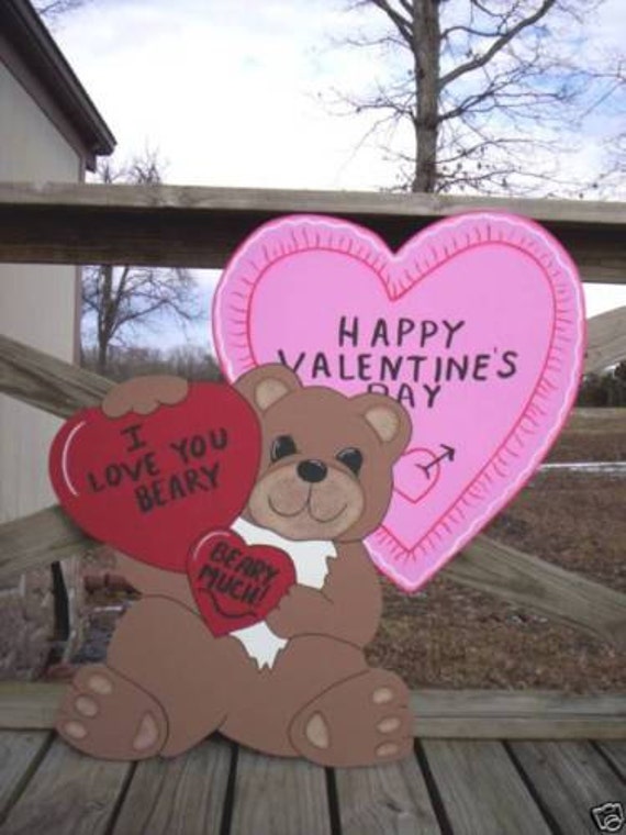 Happy Valentine S Day Bear With Hearts Yard Art Lawn Etsy