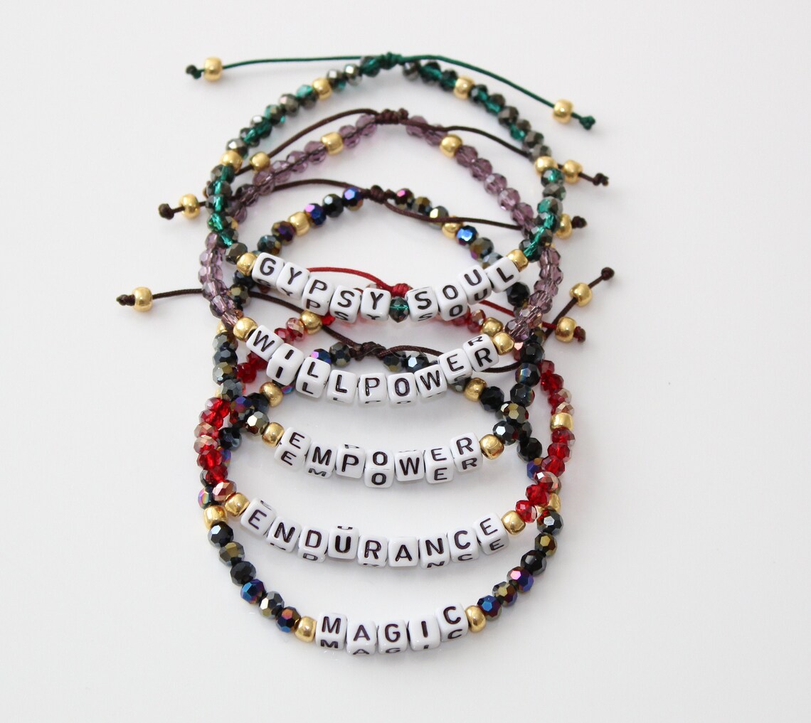 Adjustable Crystal Inspiring Word Bracelet Personalized Etsy