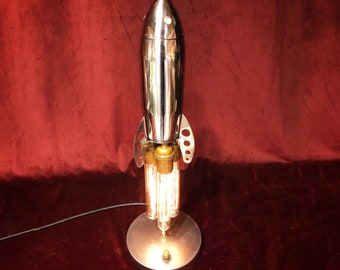 Illuminated Silver Spaceship Rocket