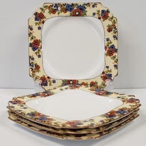 Vintage Aynsley Bone China Cake Plates - Set of 4 - Art Deco Romany Pattern
