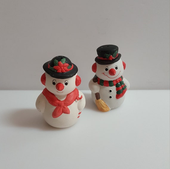Salt Pepper Shakers Ceramic Snowmen Vintage Collectible Etsy