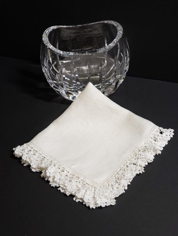 Vintage handkerchiefs, White on white linen and l… - image 7