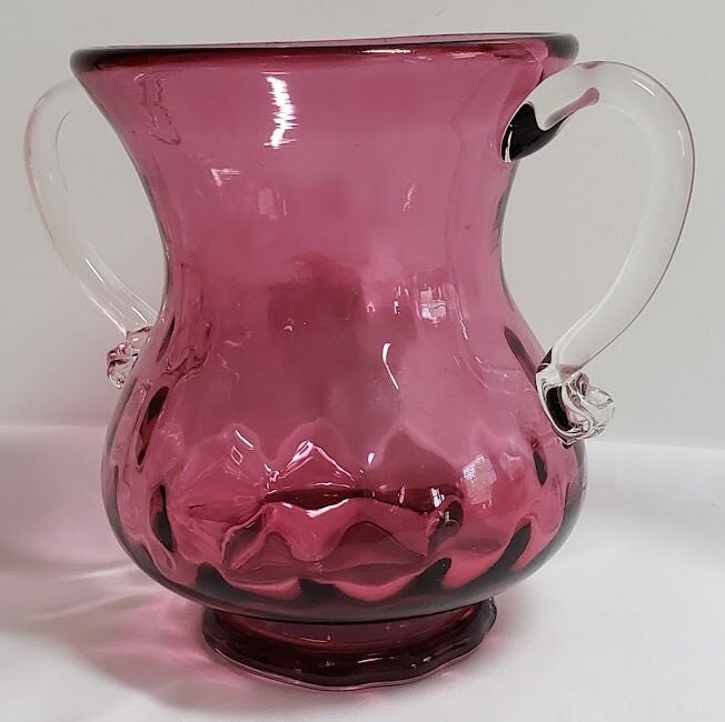 Cranberry Glass Vase Hand Blown With Applied Clear Glass - Etsy