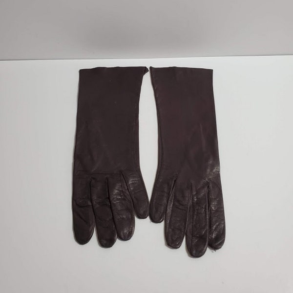 Vintage Fashion Gloves, Kid Leather, Alexandre of France for Marshall Field & Co., Chocolate Brown, Mid Length, 1960s