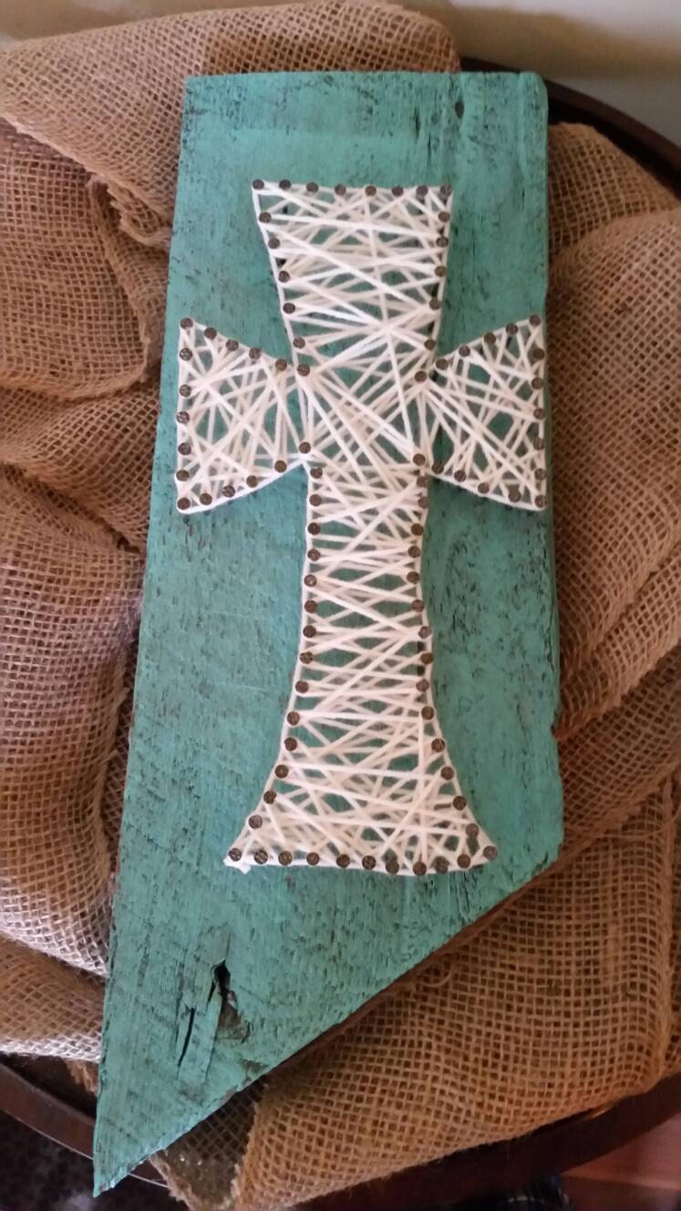 hand made cross nail/string art on handpainted Etsy