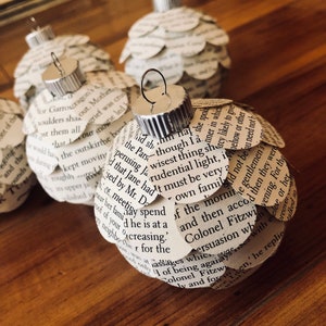 Book Christmas Ornaments - Literary Ornaments - Book Page Recycled - Shatterproof Set - Christmas Tree Decorations - Reader Gift