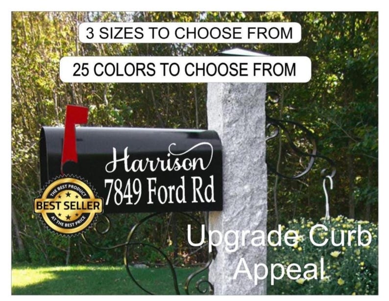 Mailbox Decals, Mailbox Vinyl Address, Mailbox Numbers, Personalized Mailbox Address and Name, Street Address, Customized Address Mailbox image 2