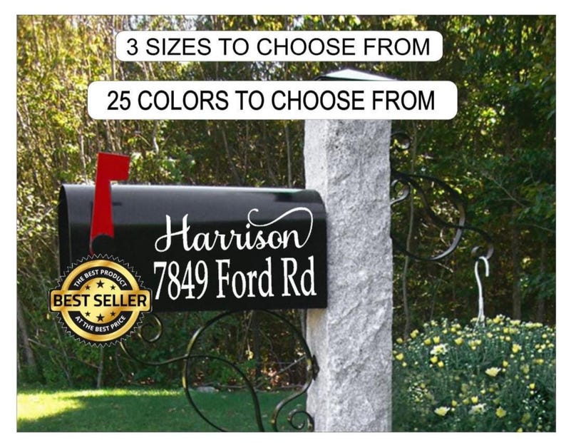 Mailbox Decals, Mailbox Vinyl Address, Mailbox Numbers, Personalized Mailbox Address and Name, Street Address, Customized Address Mailbox image 1