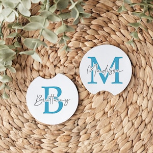 Monogram Car Coaster, Personalized Initial Cup Holder Coaster, Ceramic Sandstone Auto Coaster,  Mom Coffee Coaster, Dad Truck Coffee Coaster