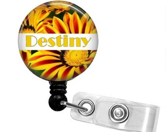 Personalized Retractable Badge Reel: Floral ID Badge Holder