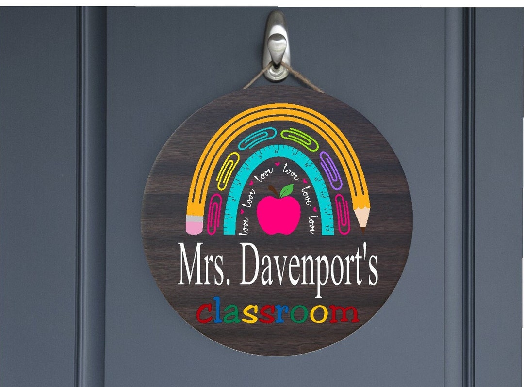 Personalized Teacher Classroom Sign: Rainbow MDF Door Hanger - Etsy