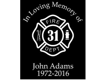 Firefighter Decal, Memorial Sticker, Memorial Car Sticker, Memory Vinyl Decal, In Memory Of Car Decal, Memorial Sticker for Car