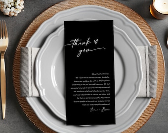 Customizable Printed Black and White Ink Thank You Cards for Wedding Dinner Plates