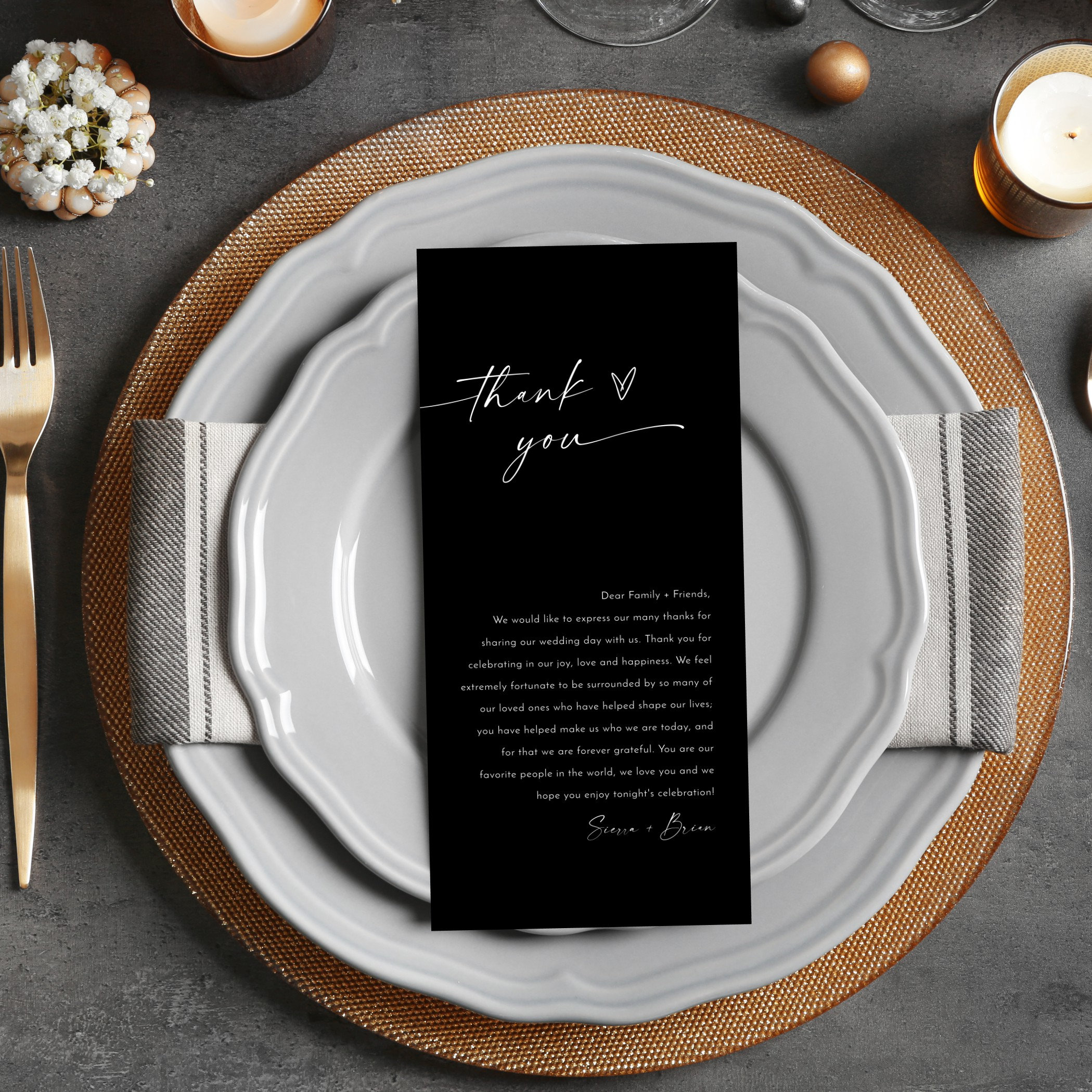 Customizable Printed Black and White Ink Thank You Cards for Wedding ...