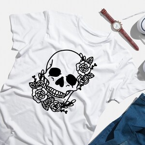 Halloween Skull Shirt - Flower Skull Shirt - Women&#39;s T-shirt - Boho Skeleton Shirt