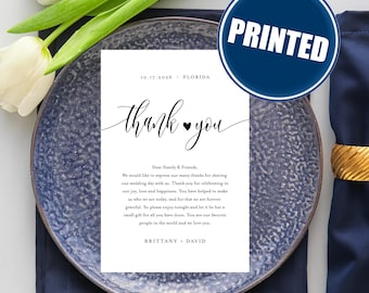 Personalized Wedding Place Cards Featuring Delicate Heart Prints and Thank You Note