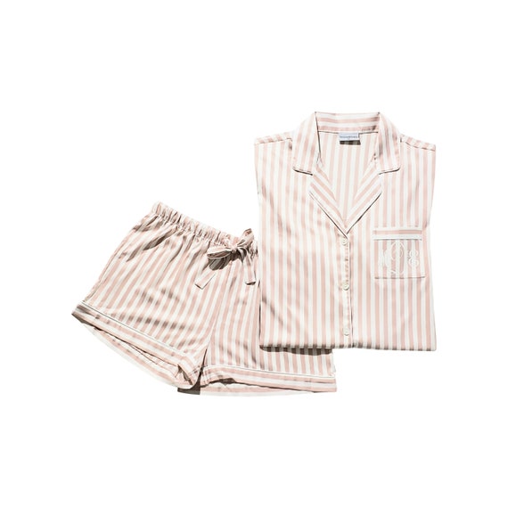 Ivory Striped Monogram Pajamas Short 