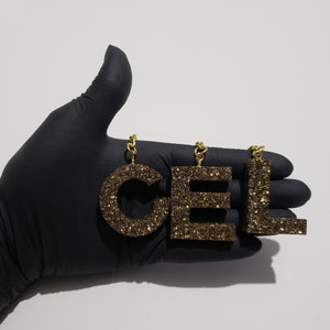 Gold Glitter Letter Keychain