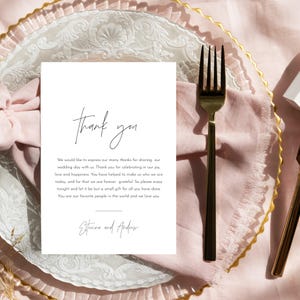 Gedruckte Hochzeit-Dinner-Teller-Dankeskarten - Benutzerdefinierte Hochzeitstabellennotiz - personalisierte Gast-Dankeskarte - Hochzeits-Gedeckkarten